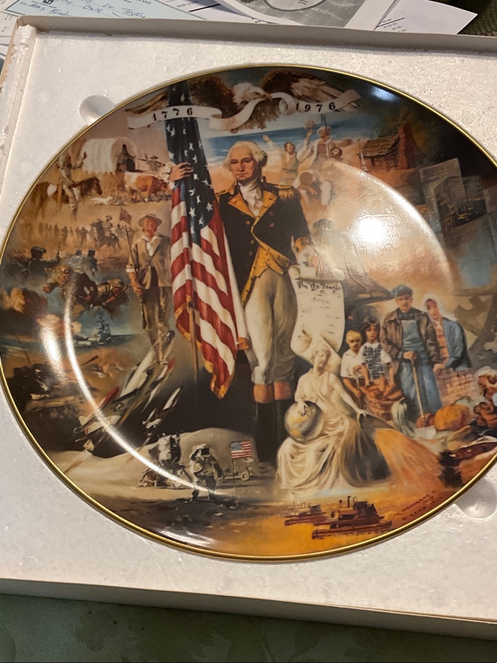 1976 Gorham series collectors plate called 200 Years With Old Glory. Never used.